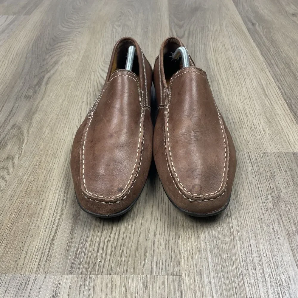 Geox Respira Shoes Mens Size 44 Brown Leather Slip On Moc Toe Loafers Comfort